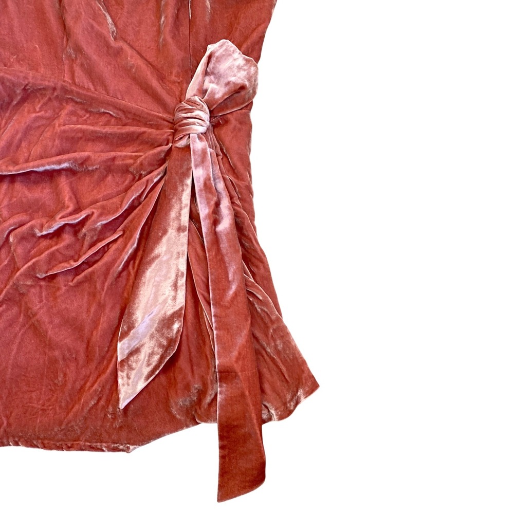 NEW CINQ A SEPT Velvet Kiki Ruched Tie Mini Dress Size 14 Pink Silk Formal Party - Picture 7 of 12
